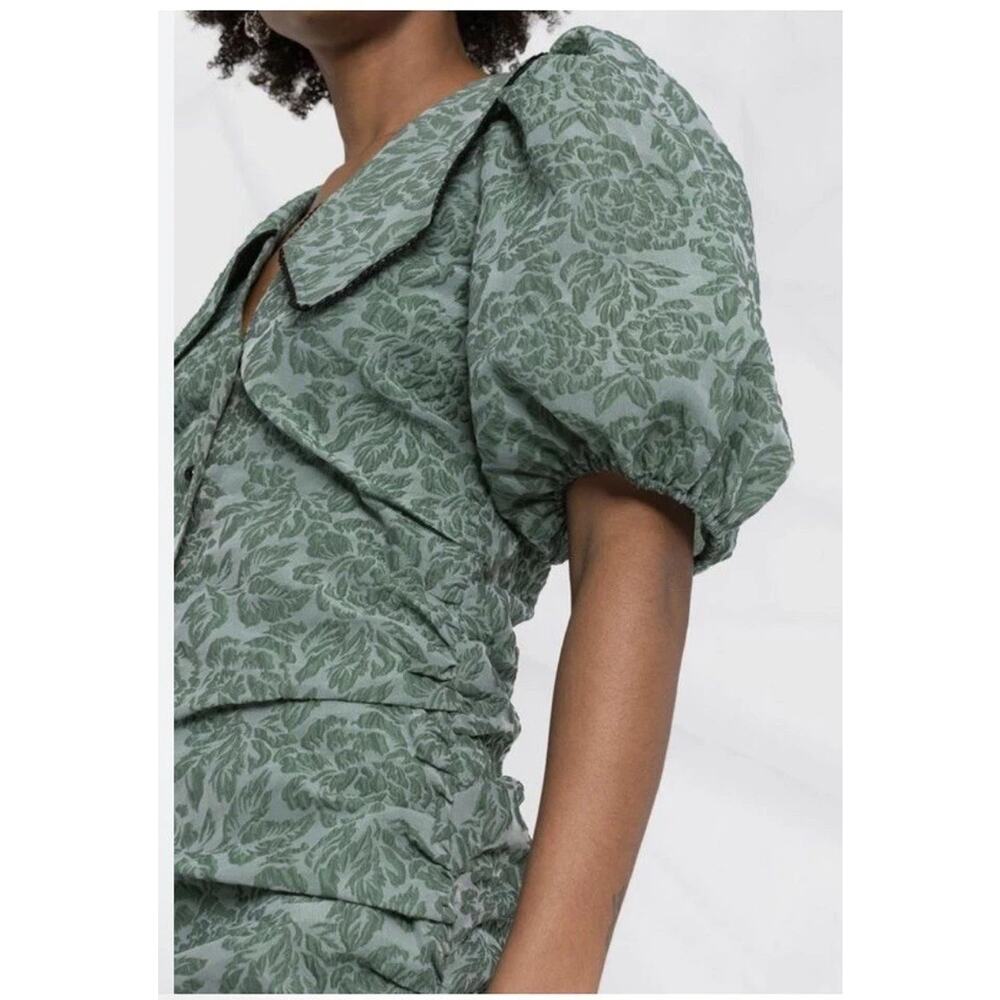 GANNI Organza Mini Dress Size 36 Myrtle Jacquard Balloon coquette fairy A004055 - Picture 3 of 13